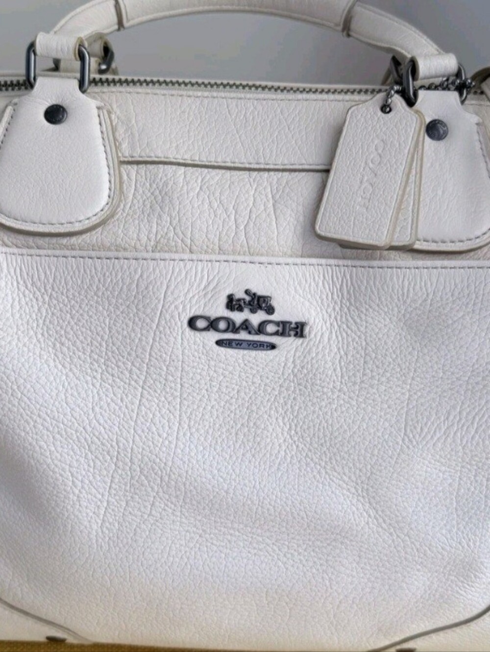 Coach Mickie Satchel CHALK White Pebbled Leather